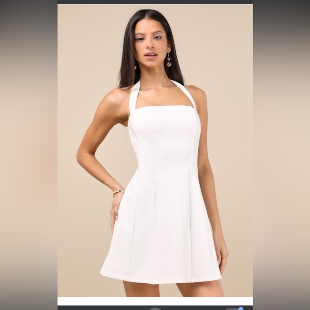 Sariah White Ponte Knit Halter Mini Dress